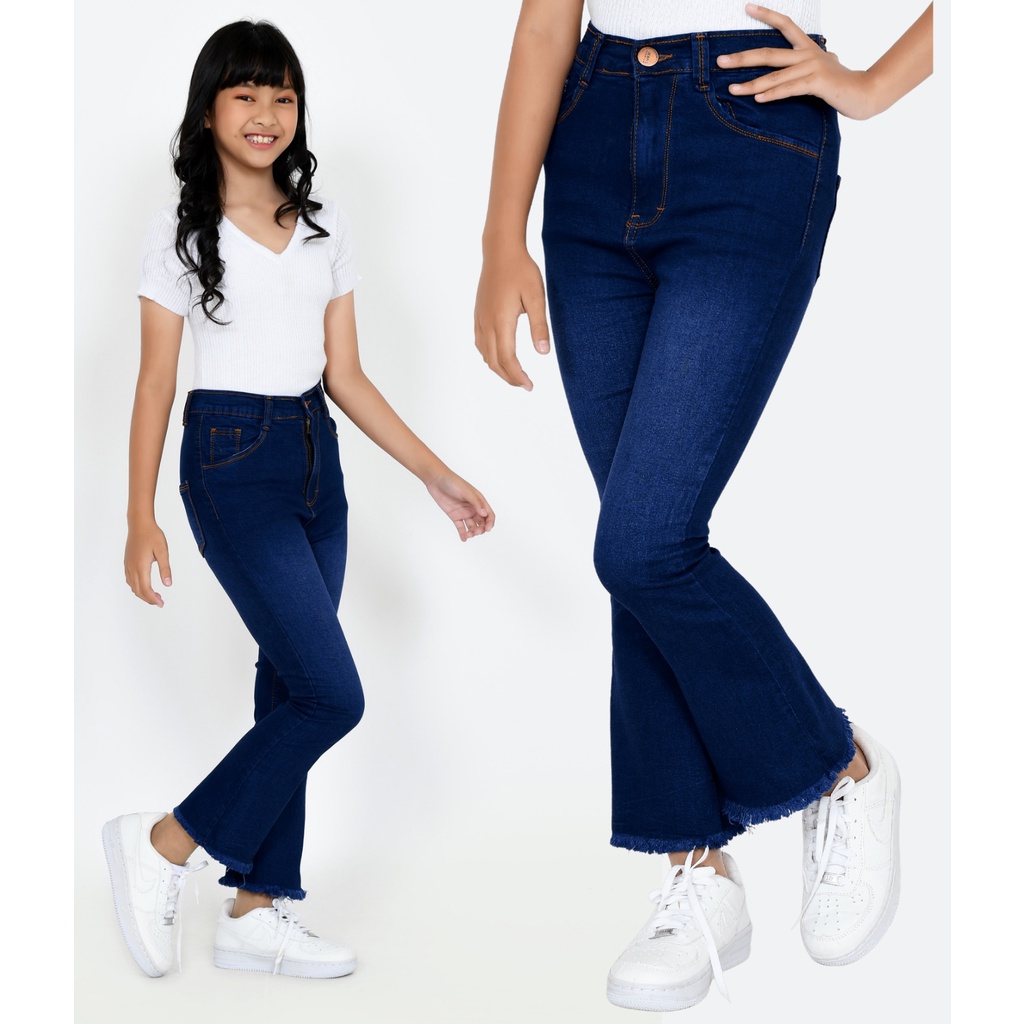 YAOSHI - Jeans Panjang Cutbray Rawis Anak - High Waist Cutbray Rawis Anak Size 24-26