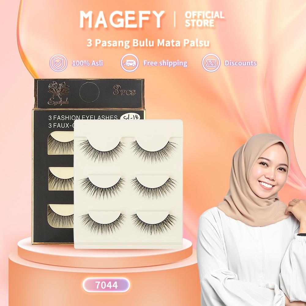 MAGEFY 3 Pasang Bulu Mata Palsu Natural Bulu Mata Eyelash Bulu Mata 3D Eyelash Extension Lembut 7044