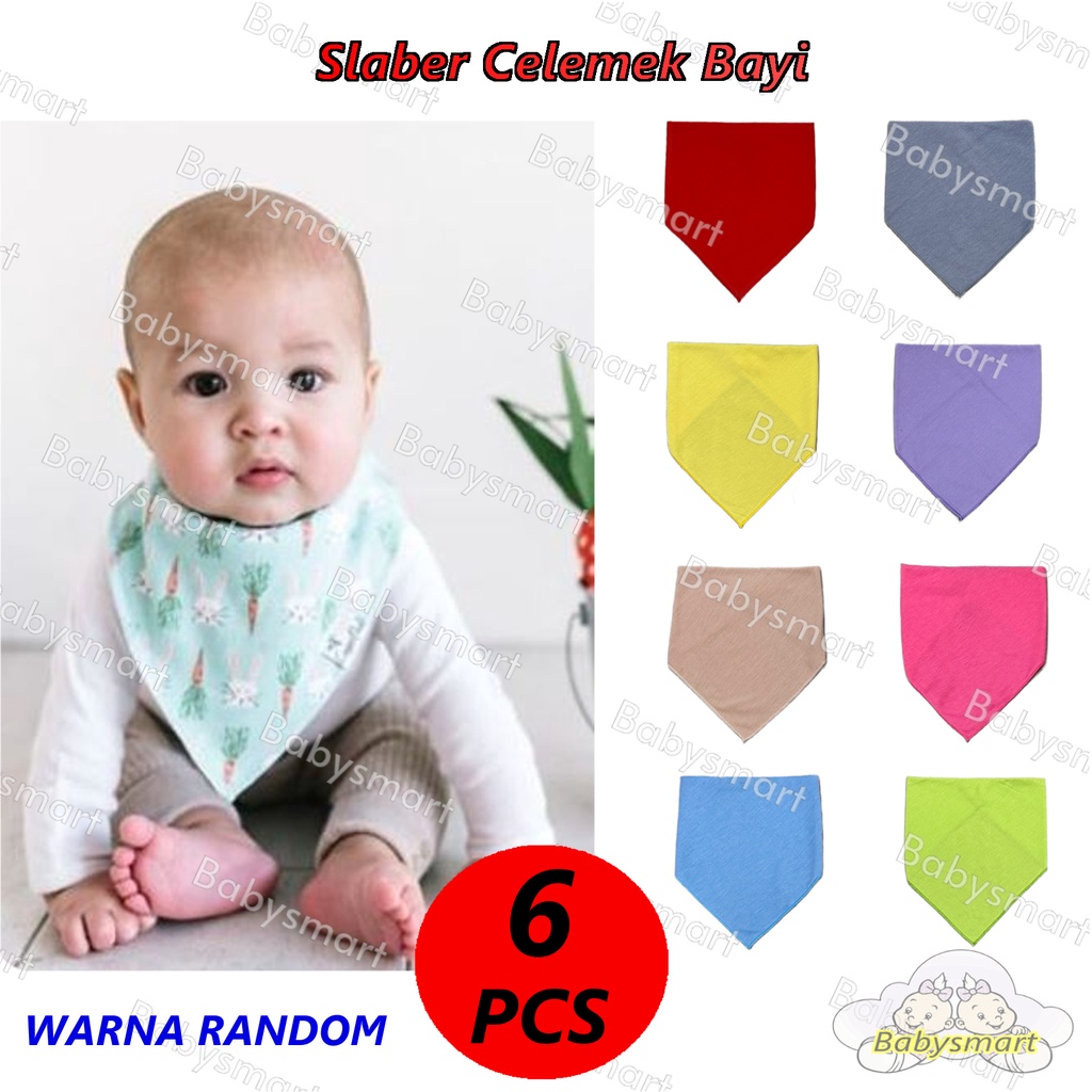 Babysmart - 6 PCS Slaber Slabber BIB Celemek Bayi Anak Model Segitiga POLOSMultifungsi/ Tatakan Air Liur Tadah Iler / Celemek Makan