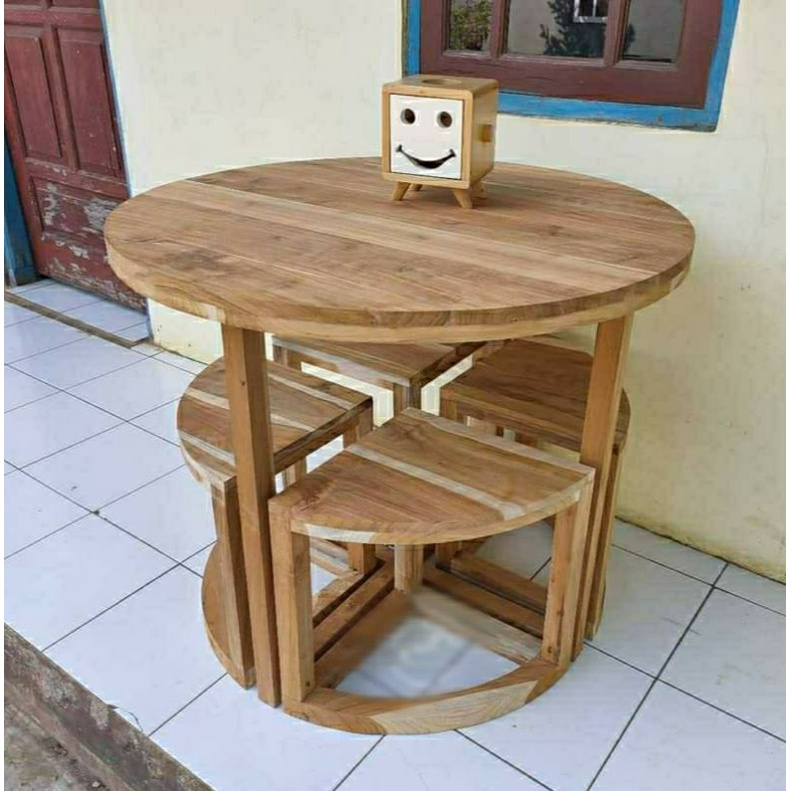 Set Meja Kursi Cafe Hits Jati Jepara Minimalis 4 Kursi, Kursi Cafe Termurah Jepara, Kursi Cafe Bunda