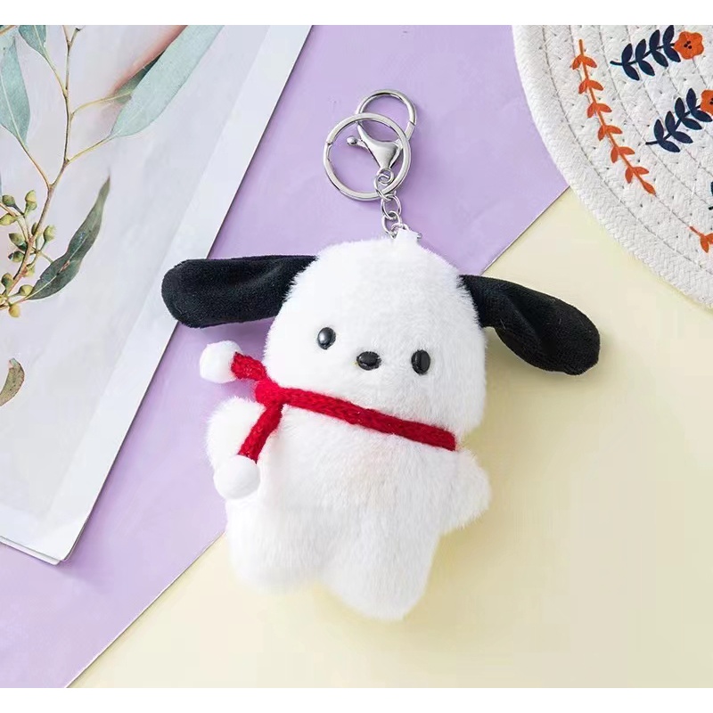 Sera Korea syal merah lucu Pochacco gantungan kunci liontin ponsel gadis shell plush aksesoris boneka ornamen