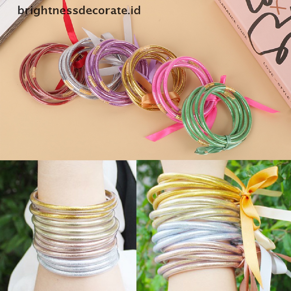 [Birth] 1set Shiny Gold Buddhist Rush Gelang Bharm Halus Budha Gadis Gelang Silikon Plastik Glitter Jelly Budha Cahaya Gelang Hadiah [ID]