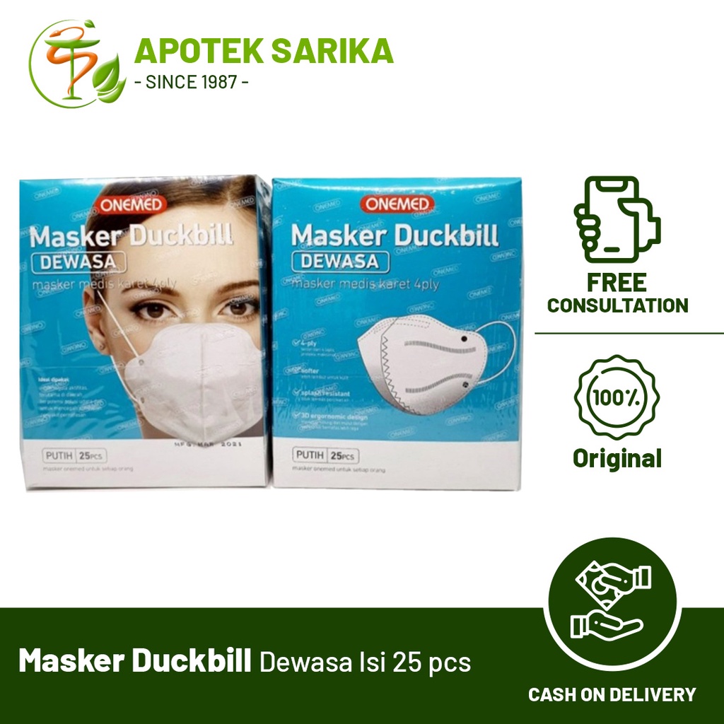 Jual Masker Karet Medis Duckbill 4ply OneMed Box Isi 25 Lembar - Dewasa ...