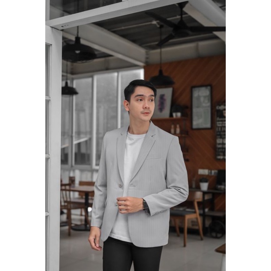 Mubeng Elegant Jas Slimfit Soft Grey Stripe (LIMITED)