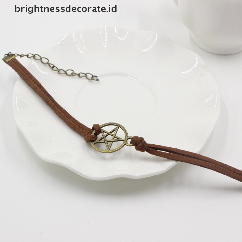 [Birth] Mode Baru Terinspirasi Gelang Retro Bronze Pentagram Pendant Gelang Tali Coklat [ID]