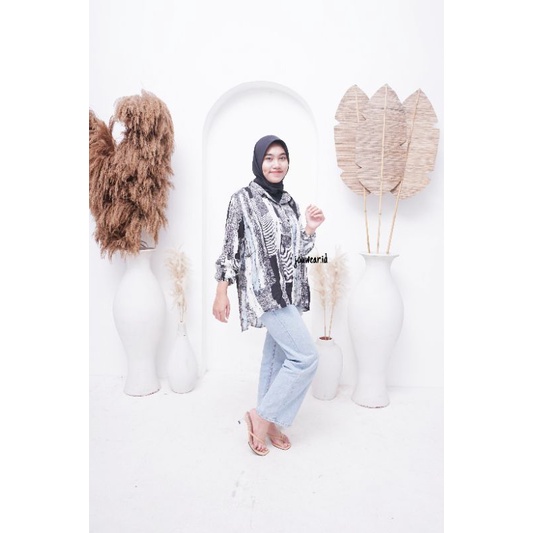 DANNIES BLOUSE KEMEJA OVERSIZE KATUN RAYON PREMIUM JUMBO LD 130 cm