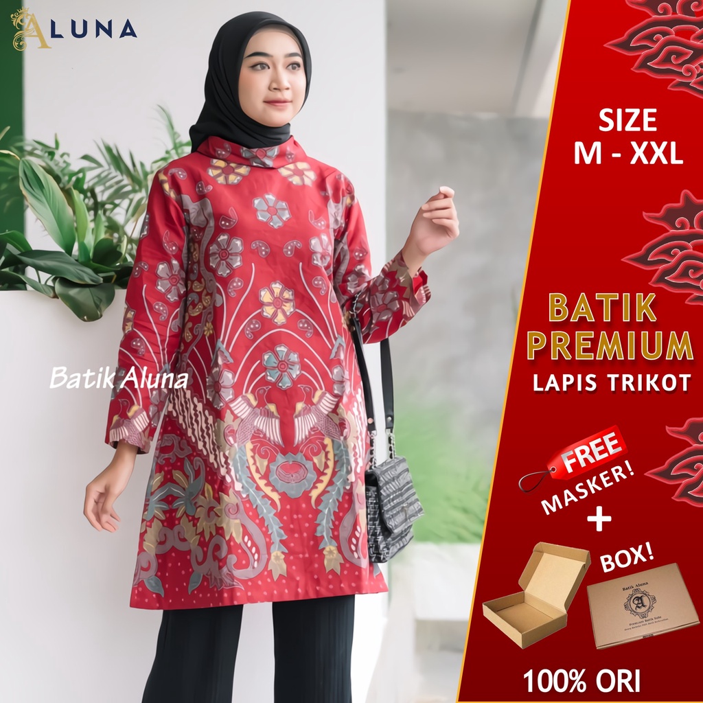 Batik Wanita Tunik Lengan Panjang Katun Lapis Trikot Premium Modern Original Kancing Resleting Belakang Batik Kerja Kantor Kondangan Size M L XL XXL 068