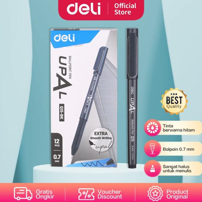 

PROMO Deli Ballpoint Pen / Pulpen 0.7mm Mini Tip Tinta Hitam Isi 12/box EQ15