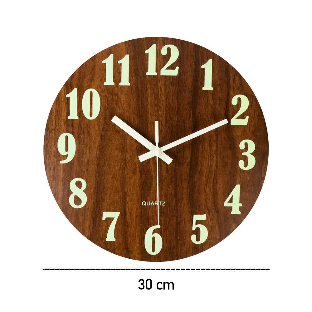 LUMINOVA Jam Dinding Quartz Glow in The Dark Kayu MDF 30CM MDB1 MDB2 MDB3 MDB4