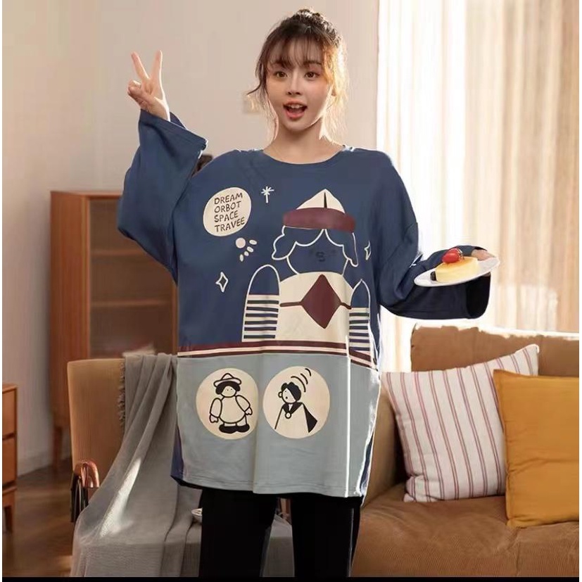 NF Baju tidur kaos import korean style / Setelan Piyama lengan panjang