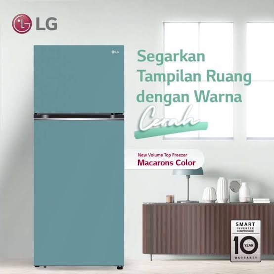 LG KULKAS 2 PINTU GNB 312 PQ GB GM GP PUTIH / PINK /  MINT Kapasitas 340 liter