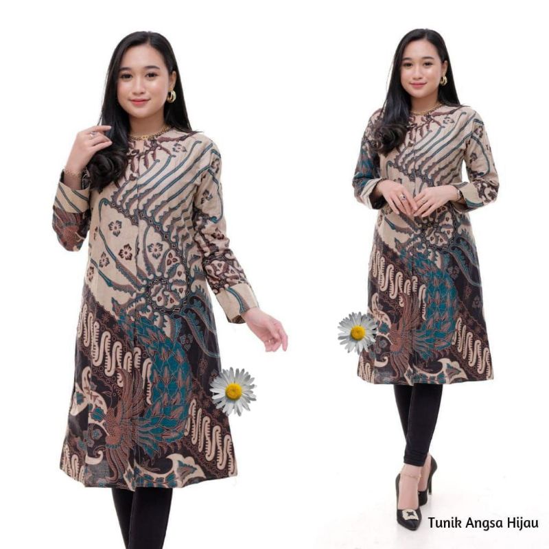 Tunik Batik Angsa Hijau Lengan Panjang- Naira Batik