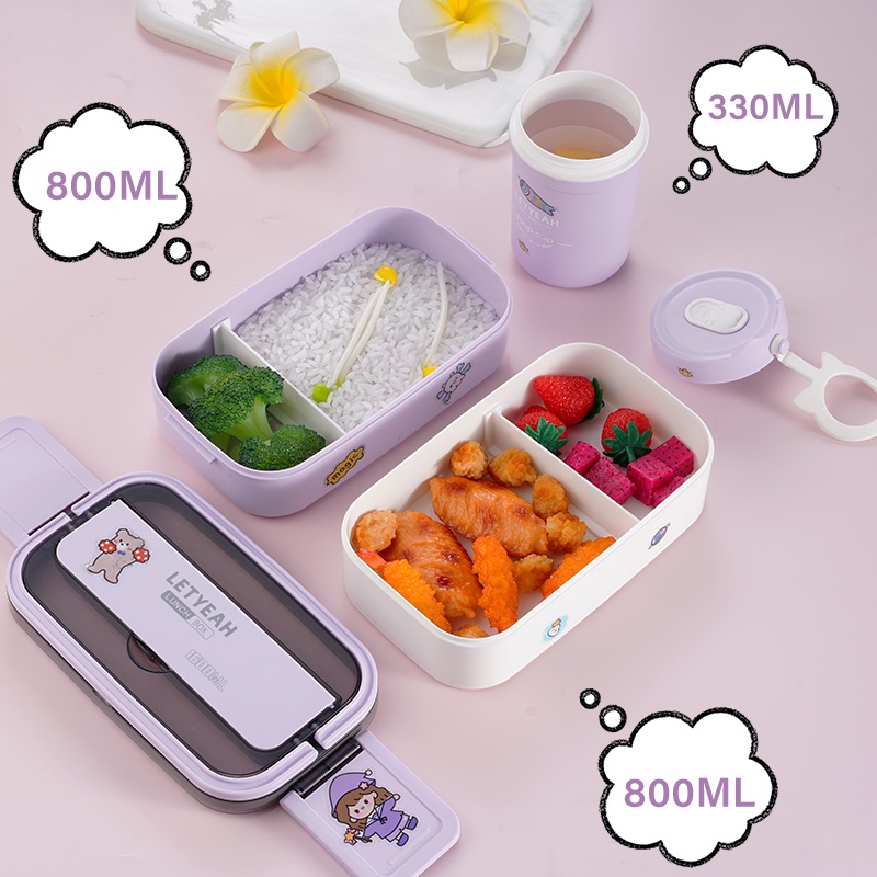 Letyeah &amp; Kaizenliving Lunch box Set Tas Kotak Bekal Makan 1600 ml Lunch Box Free Sendok BPA Free Kotak Makan