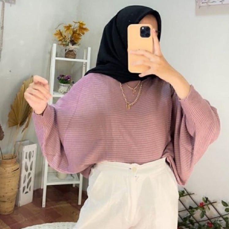 BLOUSE BATWING BAJU RAJUT | SWEATER RAJUT MODEL KELELAWAR | OUTER RAJUT Pakaian Wanita Atasan Wanita