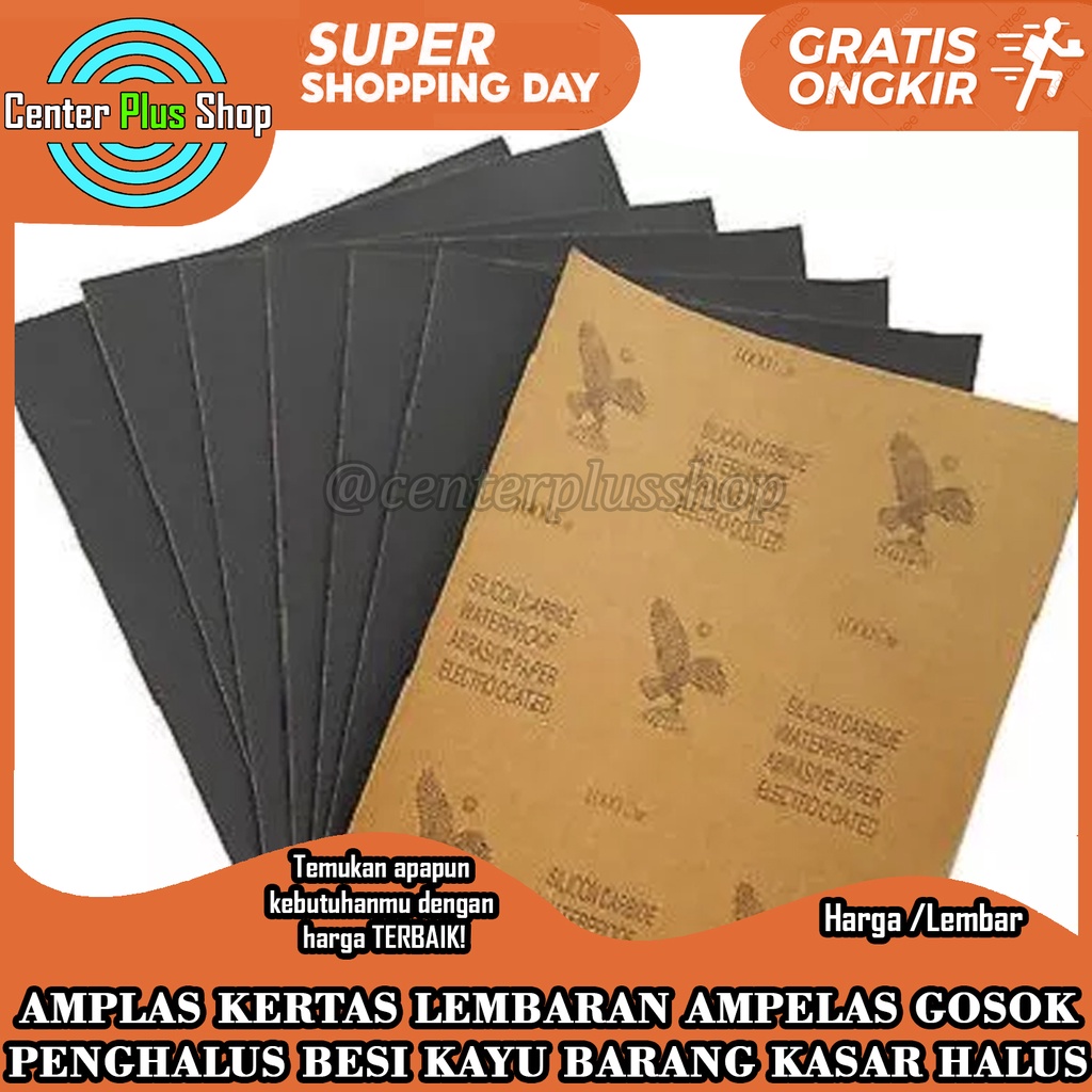 AMPLAS LEMBARAN GRIT 80 100 1000 2000 5000 AMPELAS PAPER KERTAS GOSOK BESI KAYU BARANG PENGHALUS PAS