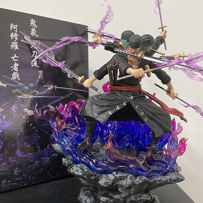 40cm One Piece Figure Roronoa Zoro Tiga Kepala Dan Enam Lengan Flow Pop Max Asura Zoro Pvc Action Figure Model Mainan