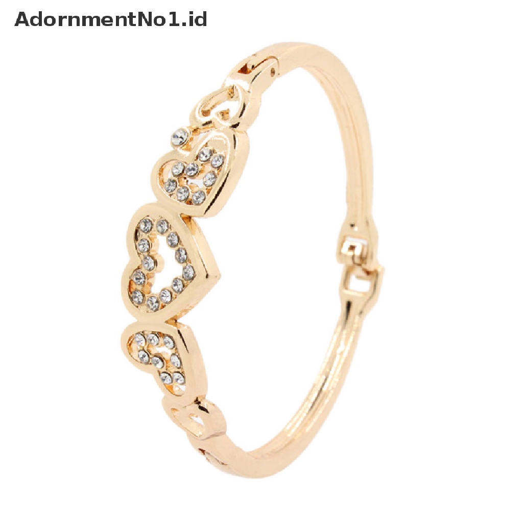 [AdornmentNo1] Hot Fashion Wanita Lady Lapis Emas Kristal Cuff Bangle Cinta Hati Pesona Gelang [ID]