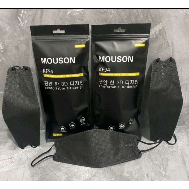 MASKER KF94 MOUSON WARNA HITAM ISI 10 LEMBAR