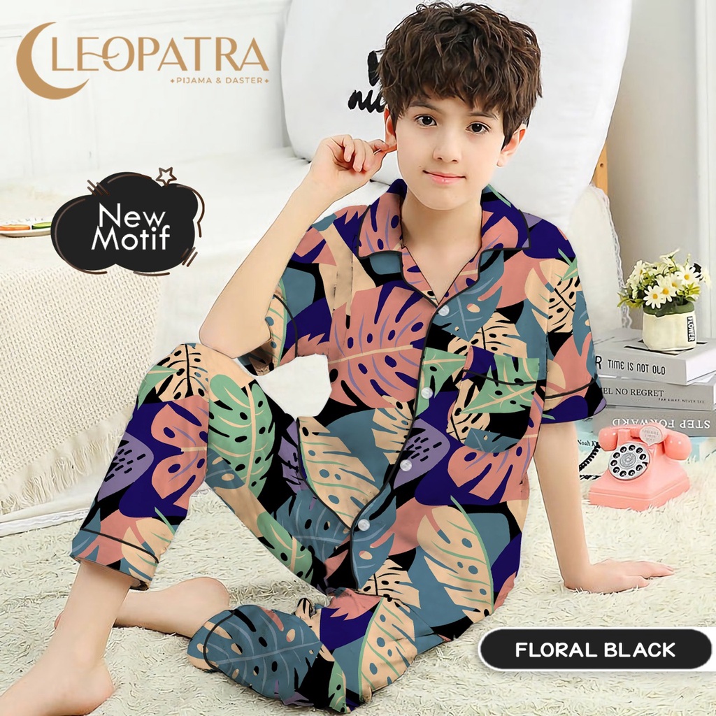 Cleopatra Piyama Remaja Laki Usia 12-14 Tahun (size M) Baju Tidur Motif Karakter Celana Panjang Lengan Pendek