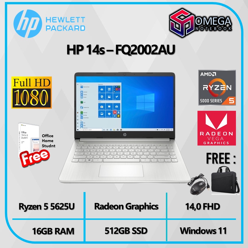 HP 14S FQ2002AU - RYZEN 5 5652 16GB 512GB SSD RADEON GRAPHICS Win11+OHS 14&quot; FHD IPS BACKLIT