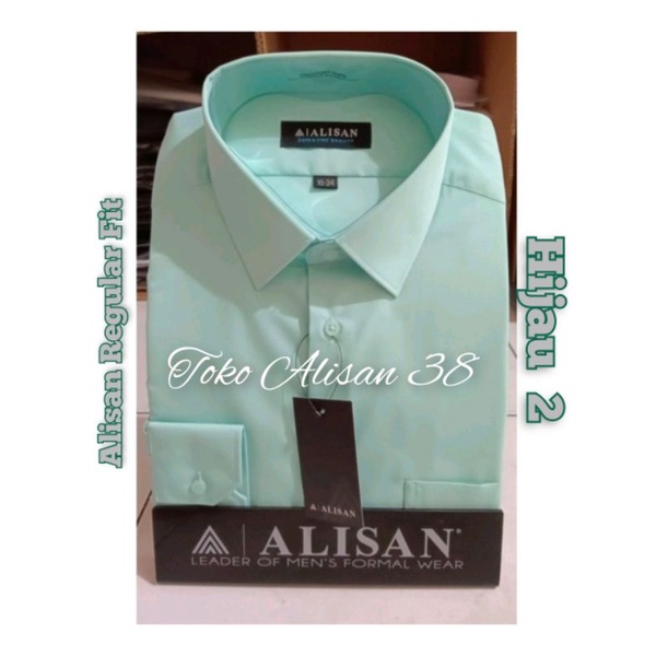 Kemeja Alisan Polos Regular Lengan Panjang Warna Hijau 2 (Hijau Mint)