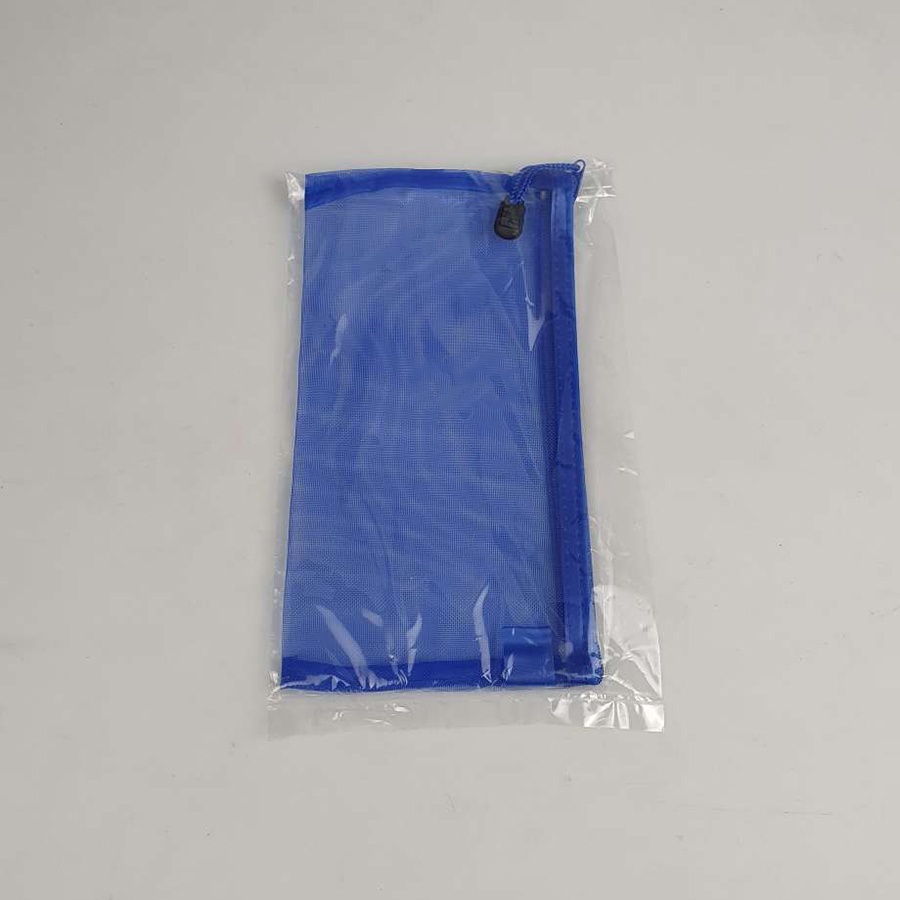Tempat Pensil Kotak Pensil Jaring Transparan 3 Ukuran Document Organizer Zipper Bag A4 A5 A6 - Blue