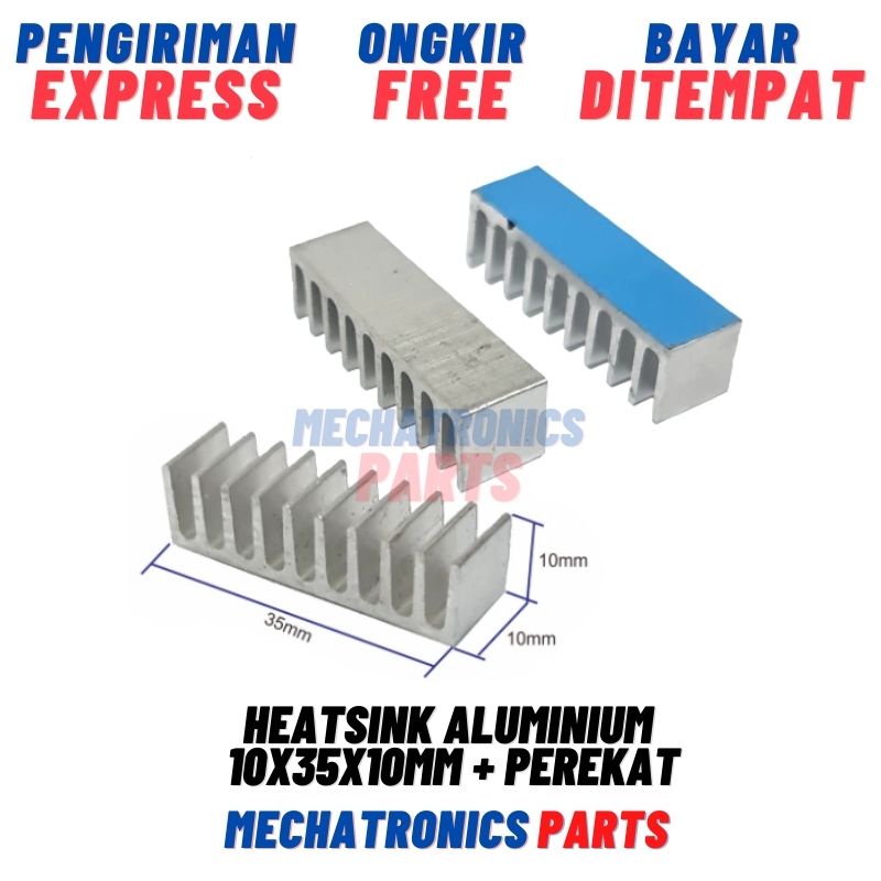Heatsink Aluminium 10x35x10mm +Perekat Pendingin Transistor CPU IC Lampu LED