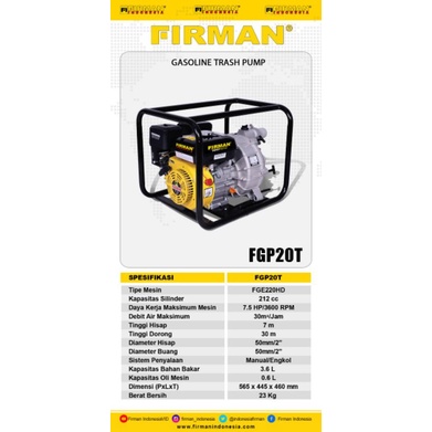 MESIN POMPA LUMPUR 2INCH FGP20T FIRMAN TRASH PUMP