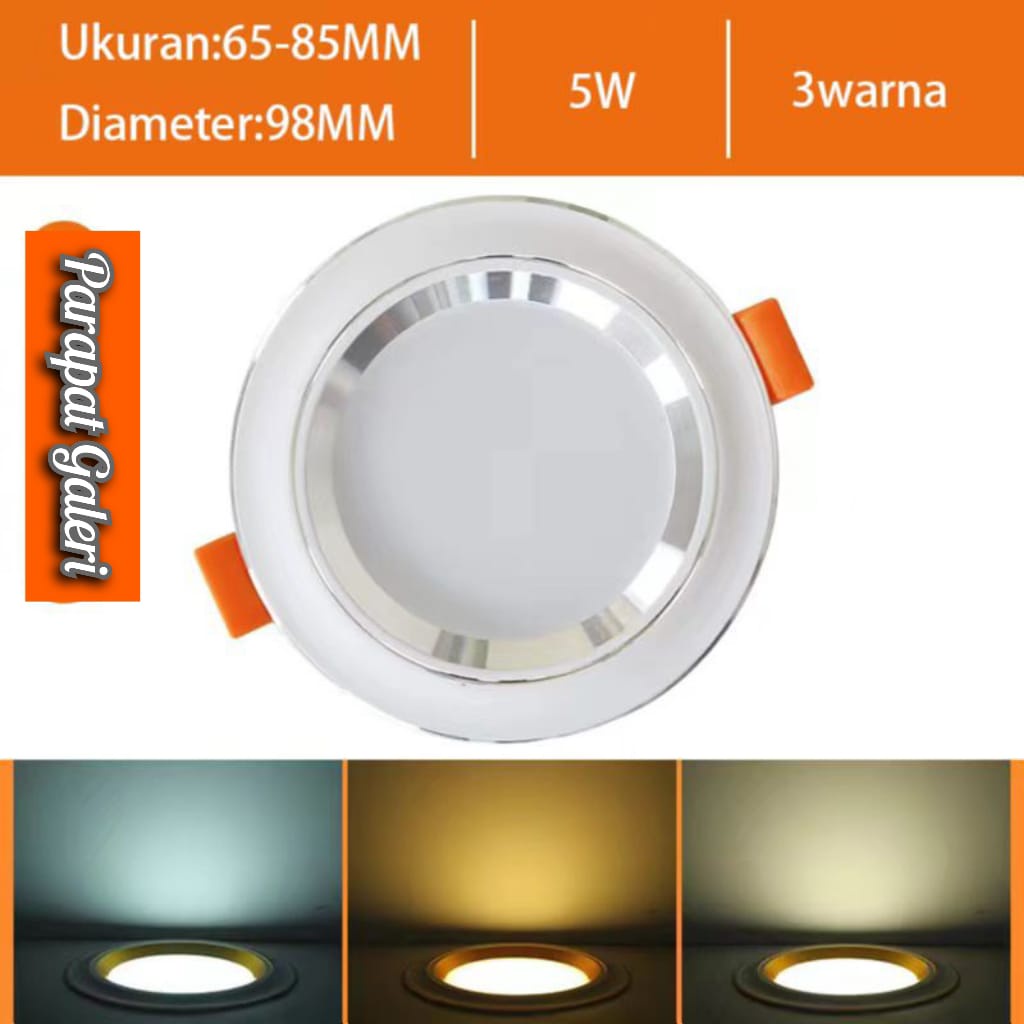 Lampu LED DownLight 3 warna White - Yellow - WamWhite 220V Lampu Indoor / Ruang Tamu Cover List Gold &amp; Silver