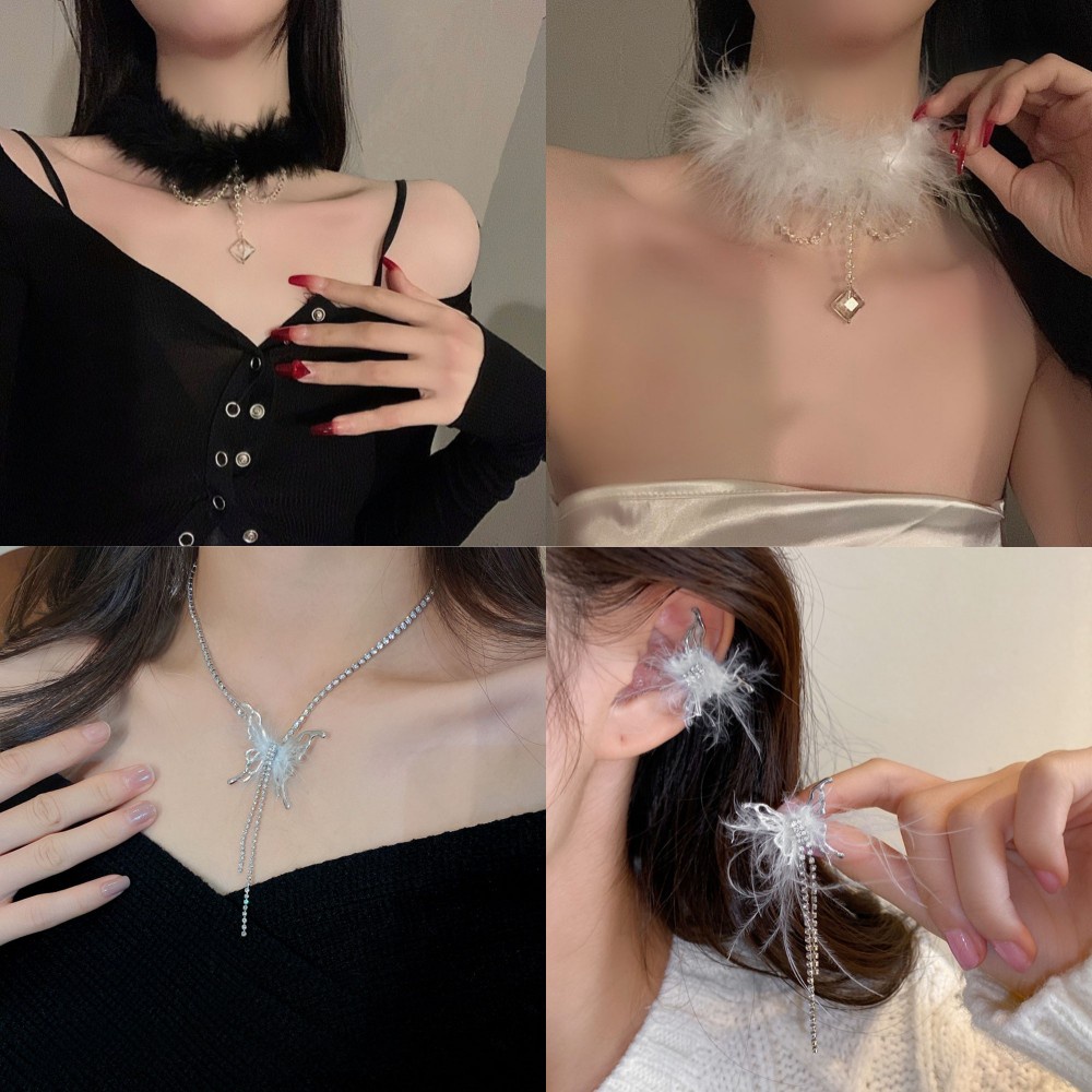 Ins Bulu Kristal Kupu-Kupu Liontin Choker Kalung Untuk Wanita Gadis Temperamen Kalung Aksesoris Pesta