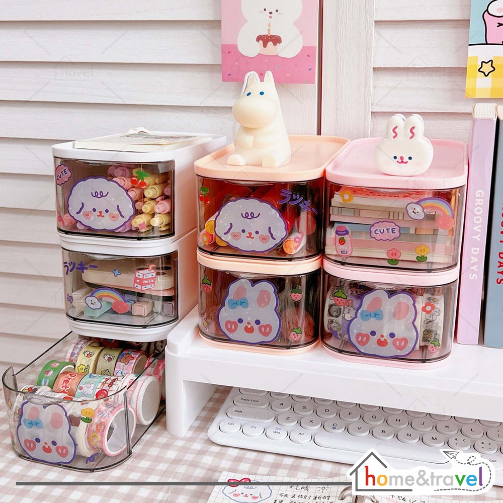 HOVELSHOP Tempat Laci Mini Penyimpanan Aksesoris Perhiasan Drawer Storage Box Free Sticker DIY