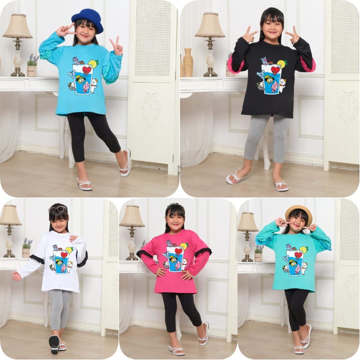 Hzl_outfit Baju Kaos Naswa Anak Cewek BT21 GELAS/ Baju Lengan Panjang