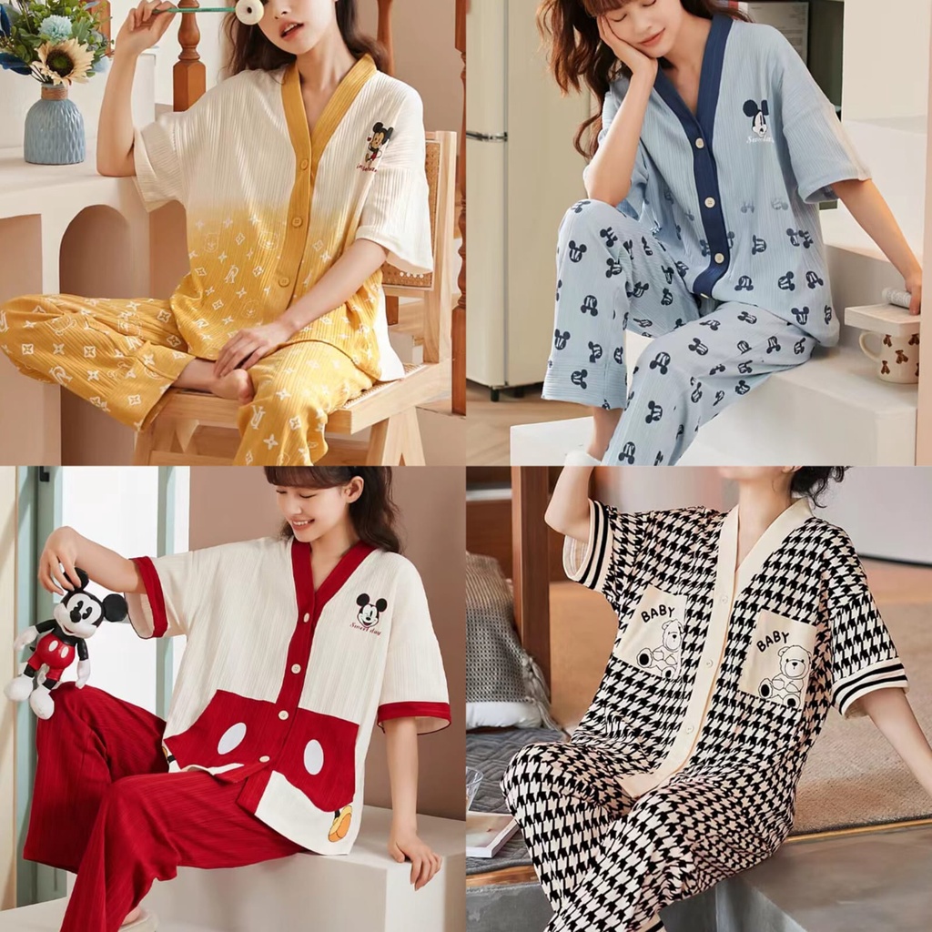 BAJU TIDUR PIYAMA CP PP IMPORT WANITA LENGAN PENDEK CELANA PANJANG KEMEJA MASA KINI
