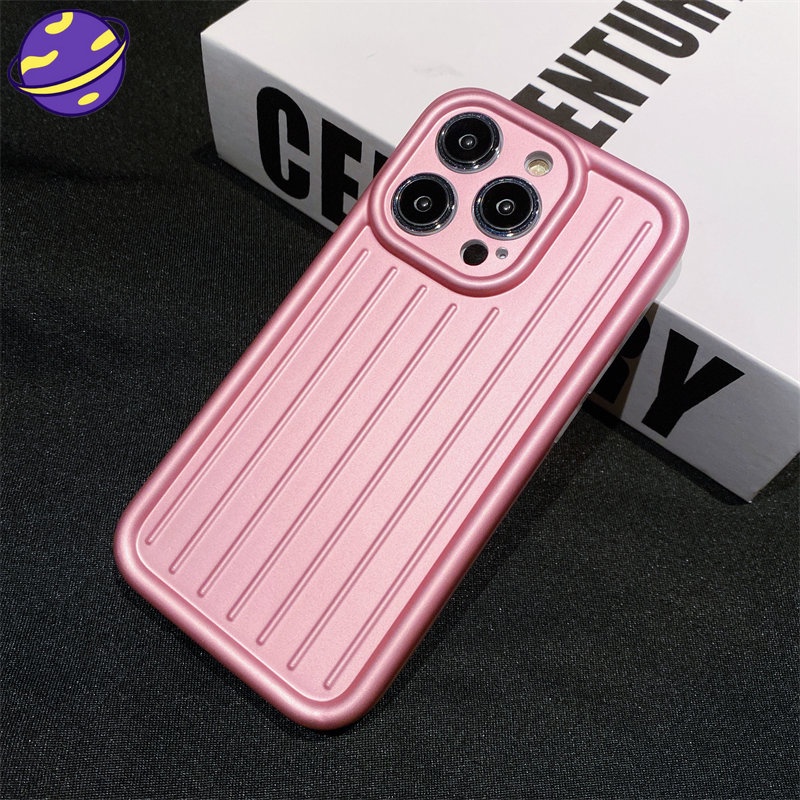 IPHONE Casing Pelindung Plating Pink Terang Kualitas Tinggi Untuk Iphone14 11 12 13 Pro Max 14Plus Casing Pelindung Lensa Lubang Halus