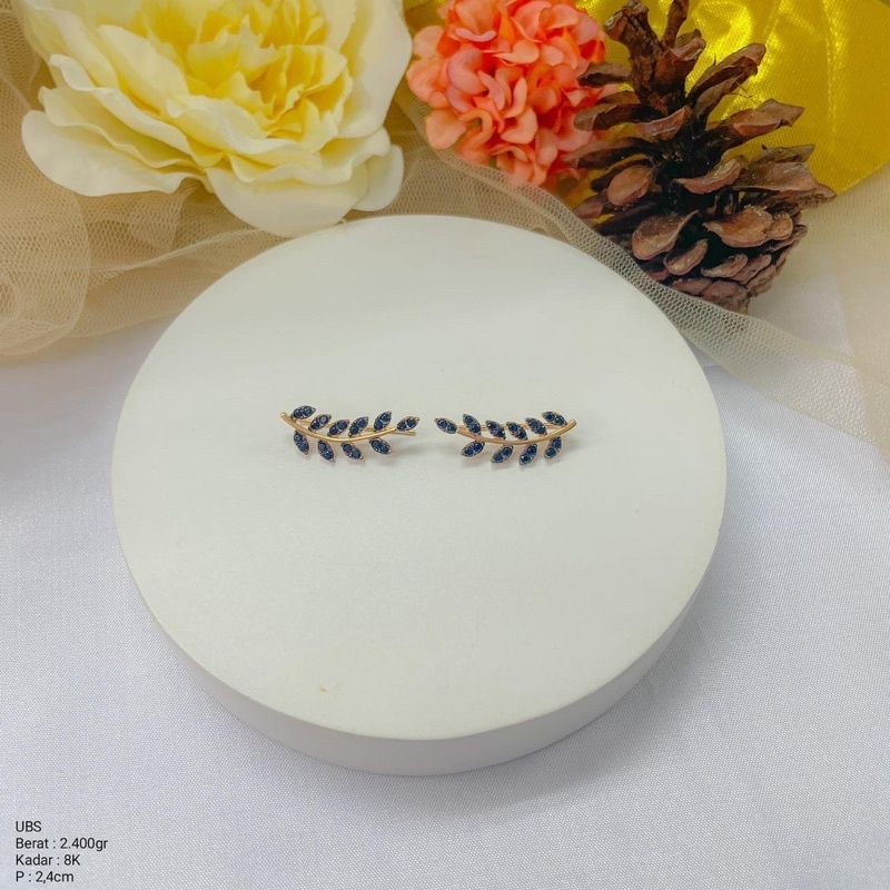 Perhiasan Anting Emas Tindik Jepit Panjang UBS 8k / 375