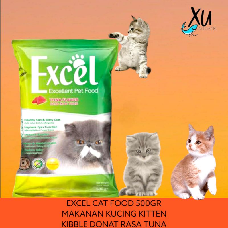 EXCEL KIBBLE DONAT 500 GR MAKANAN KERING KUCING DEWASA RASA TUNA EXCEL HIJAU