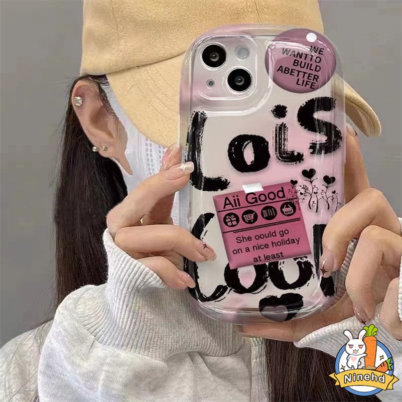 IPHONE Casing Kompatibel Untuk Iphone14 13 12 11 Pro Max X Xr Xs Max8 7 6 6s Plus SE 2020 Ins Graffiti Letter Label Phone Case Shockproof TPU Glossy Bantal Udara Soft Case Cover Pelindung