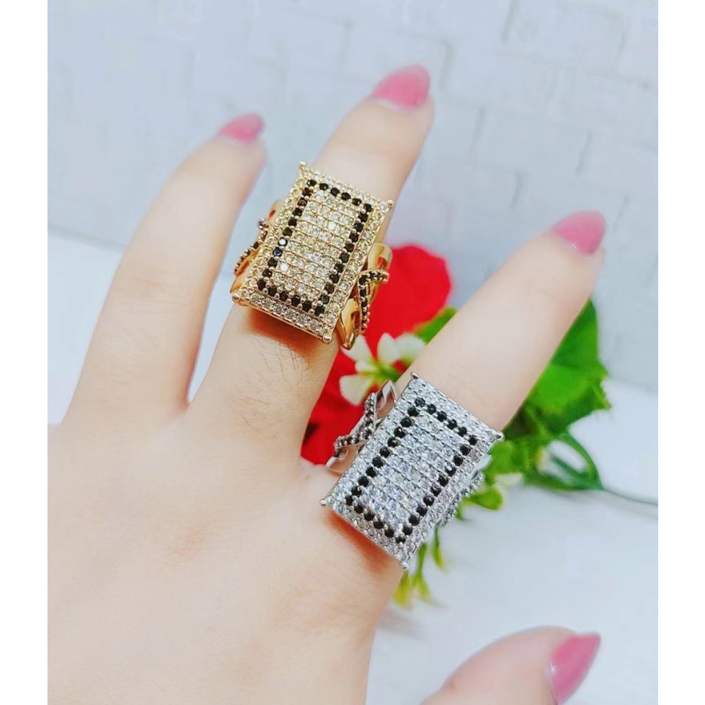 Cincin Xuping Permata Putih/Hitam Lapis Emas Perhiasan Fashion P11