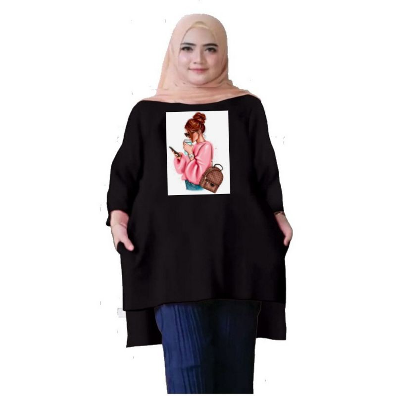 Atasan Baju Tunik Kaos Wanita Oversize LD 130 Cm Terbaru 2023 Viral Gambar DTF Bahan Kaos Babyterry . Atasan Baju Wanita Santai Tunik Wanita Dewasa Cewek Jumbo Kekinian Murah Big Size Minum Kopi