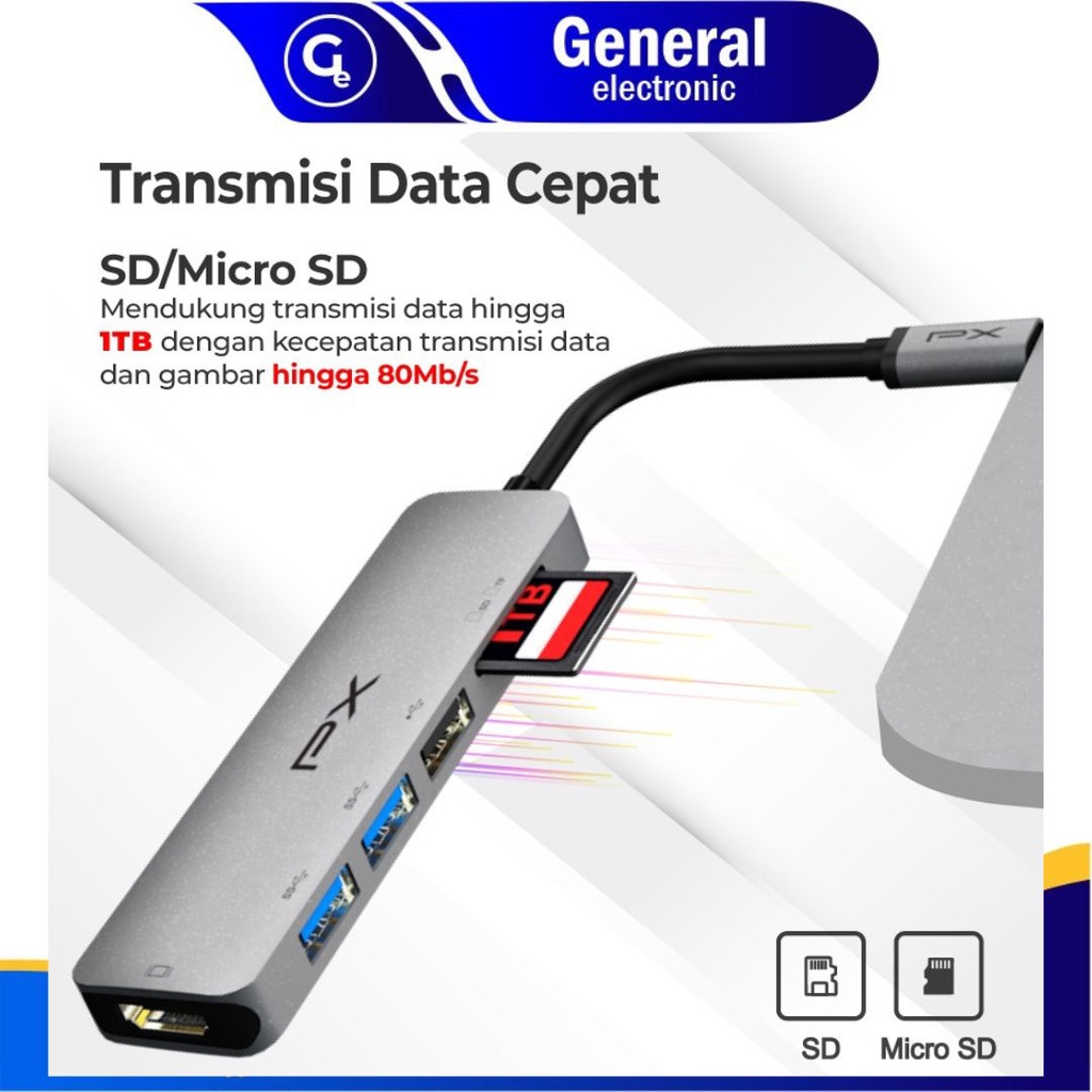 Type C 3.1 to HDMI Hub Converter USB Micro SD Card 6 in 1 PX UCH160