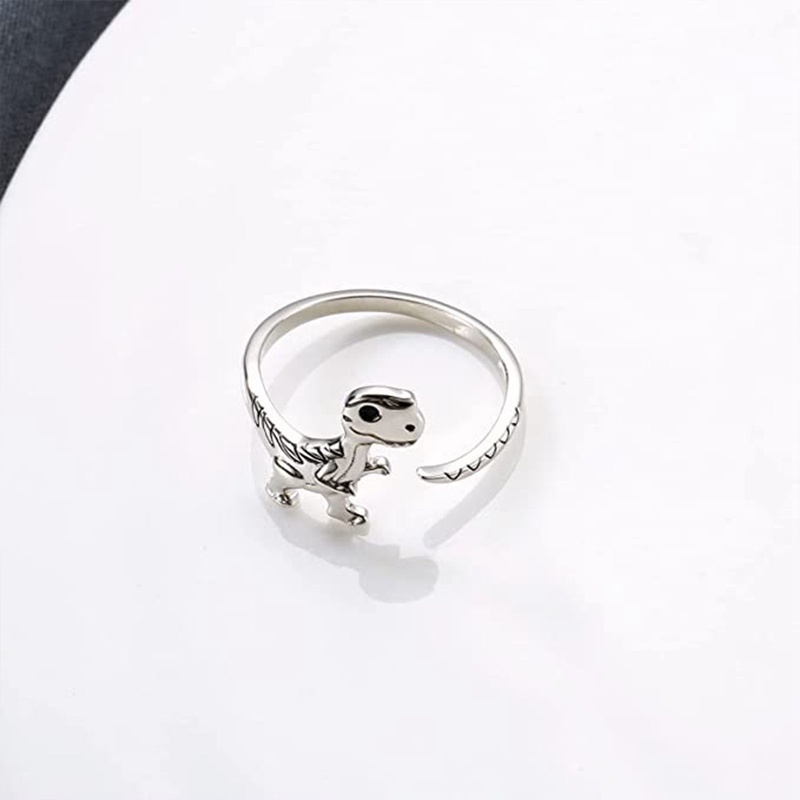 Kreatif Lucu Cincin Dinosaurus Warna Perak Cincin Wanita Terbuka Dapat Disesuaikan Jari Aksesoris Fashion Perhiasan