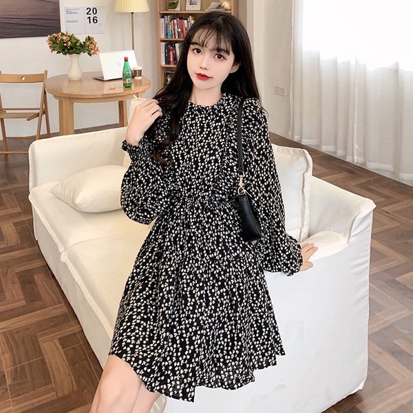 Fashion Wanita mini dress bunga elegan Gaun Lengan Panjang