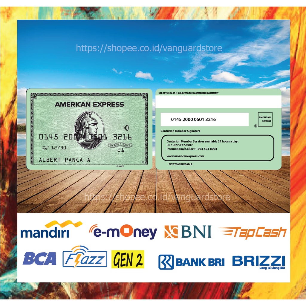 KARTU E MONEY E TOLL KARTU AMERICAN EXPRESS GREN 4 DEBIT CREDIT EMONEY MANDIRI FLAZZ BCA BNI TAPCASH BRIZZI BRI - 2 SISI