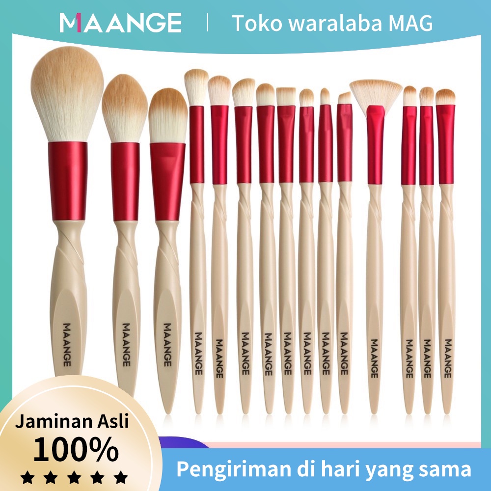 MAANGE Brush Kit 15 Pcs/Set Kosmetik Kuas Make up Profesional Eyeshadow Foundation Perona Blush Alis Bubuk