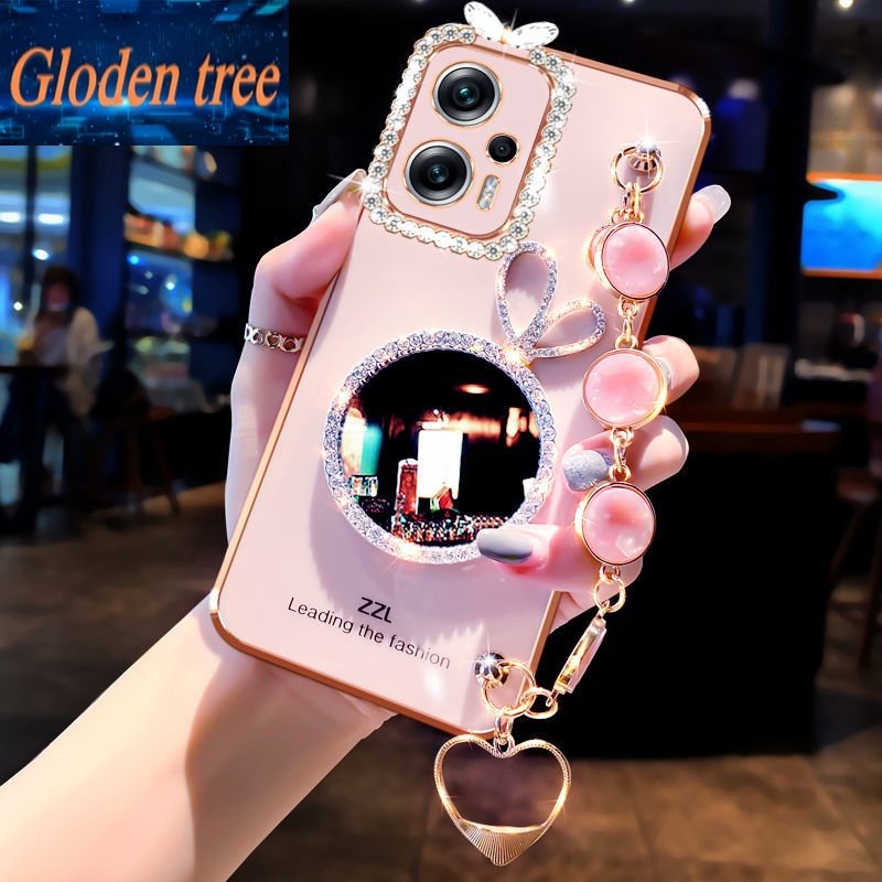 Gloden tree Phone Case Untuk Xiaomi K20 K30 K30S K30Pro K40 K40Pro K40S K50 K50Pro Kelinci vanity mirror Perhiasan Gelang, Bingkai Foto Dengan Berlian