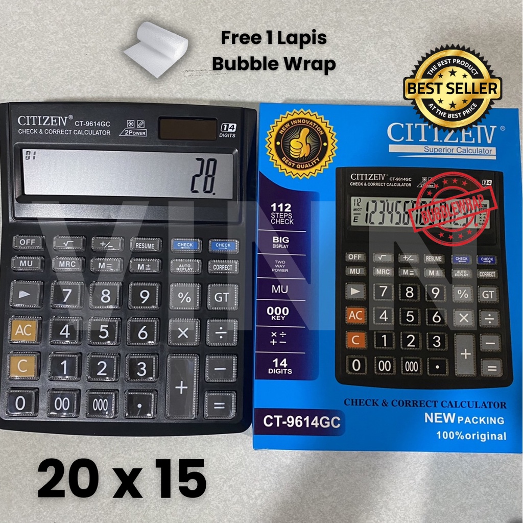 Kalkulator CITIZEN GT 9614GC Besar 12 Digit Check - Calculator Dual Power / 2 Power - Kalkulator Jumbo - Kalkulator Dagang Warung Murah