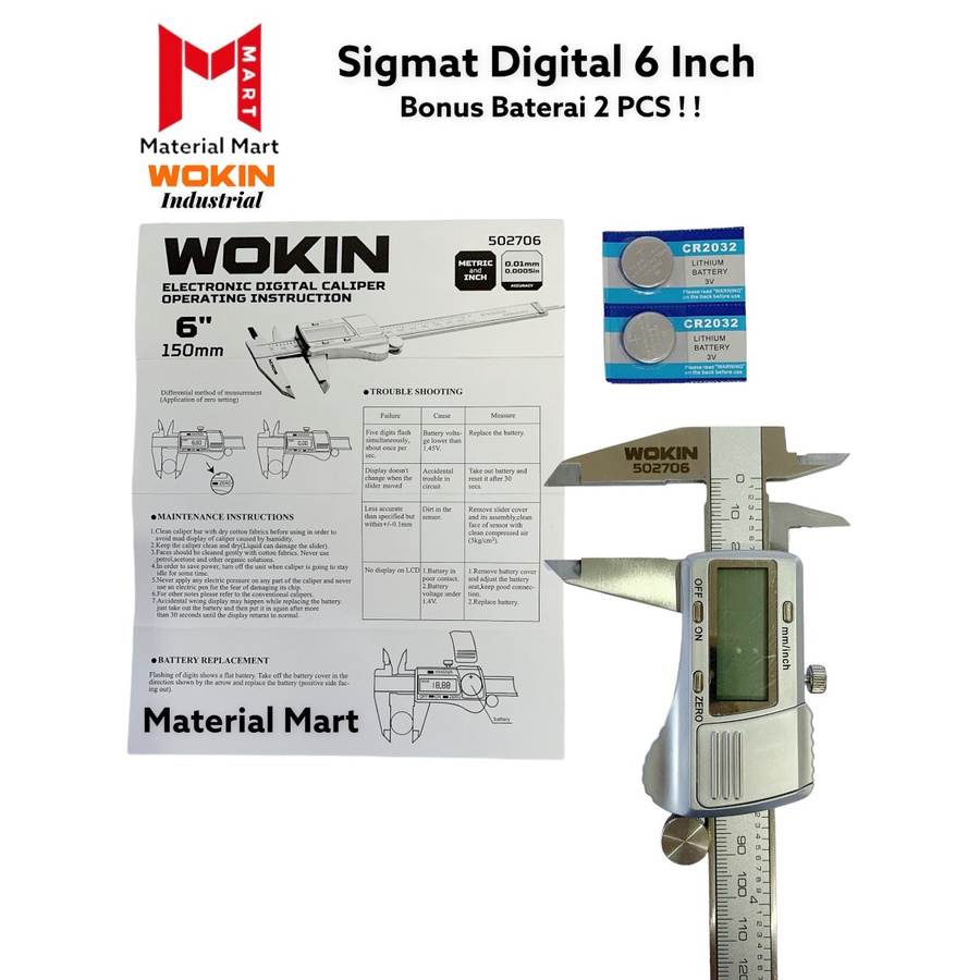 Sigmat Digital Wokin 6 Inch | Digital Caliper Stainless 6&quot; | Jangka Sorong | Material Mart