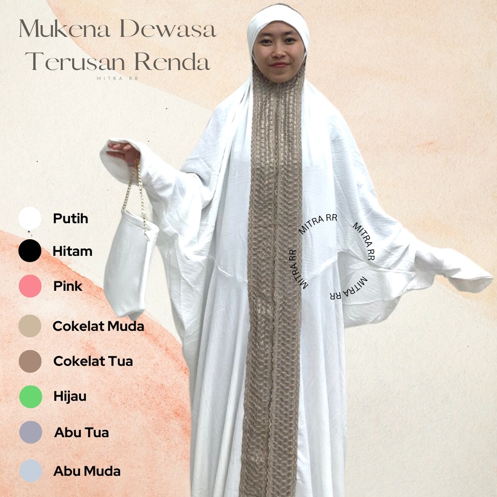 Mukena Dewasa Terusan Renda / Mukena Dubai Lace Pakai Lengan / Mukena Crinkle Traveling 2023