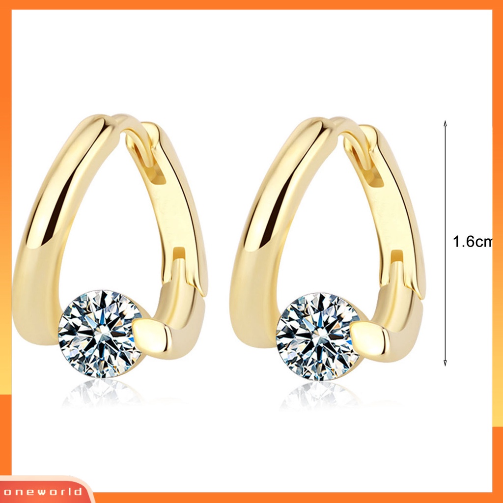 {oneworld} 1pasang Wanita Anting Geometris Berlian Imitasi Perhiasan Berkilau Cubic zirconia Stud Earrings Hadiah Ulang Tahun