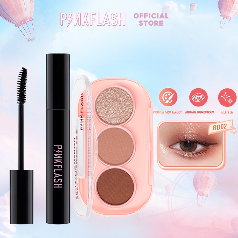 PINKFLASH 2 Pcs Eye Makup Set 3 Shades Eyeshadow Palette Day Mascara Natural High pigment